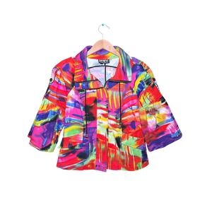 Berek Vintage Art to Wear Abstract Multicolor Zip Up Jacket Small Puff Sleeve